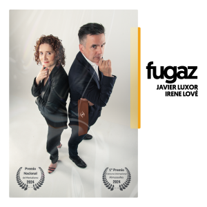 Cartel de promoción del espectáculo de mentalismo Fugaz en Off latina con Javier Luxor e Irene Lové