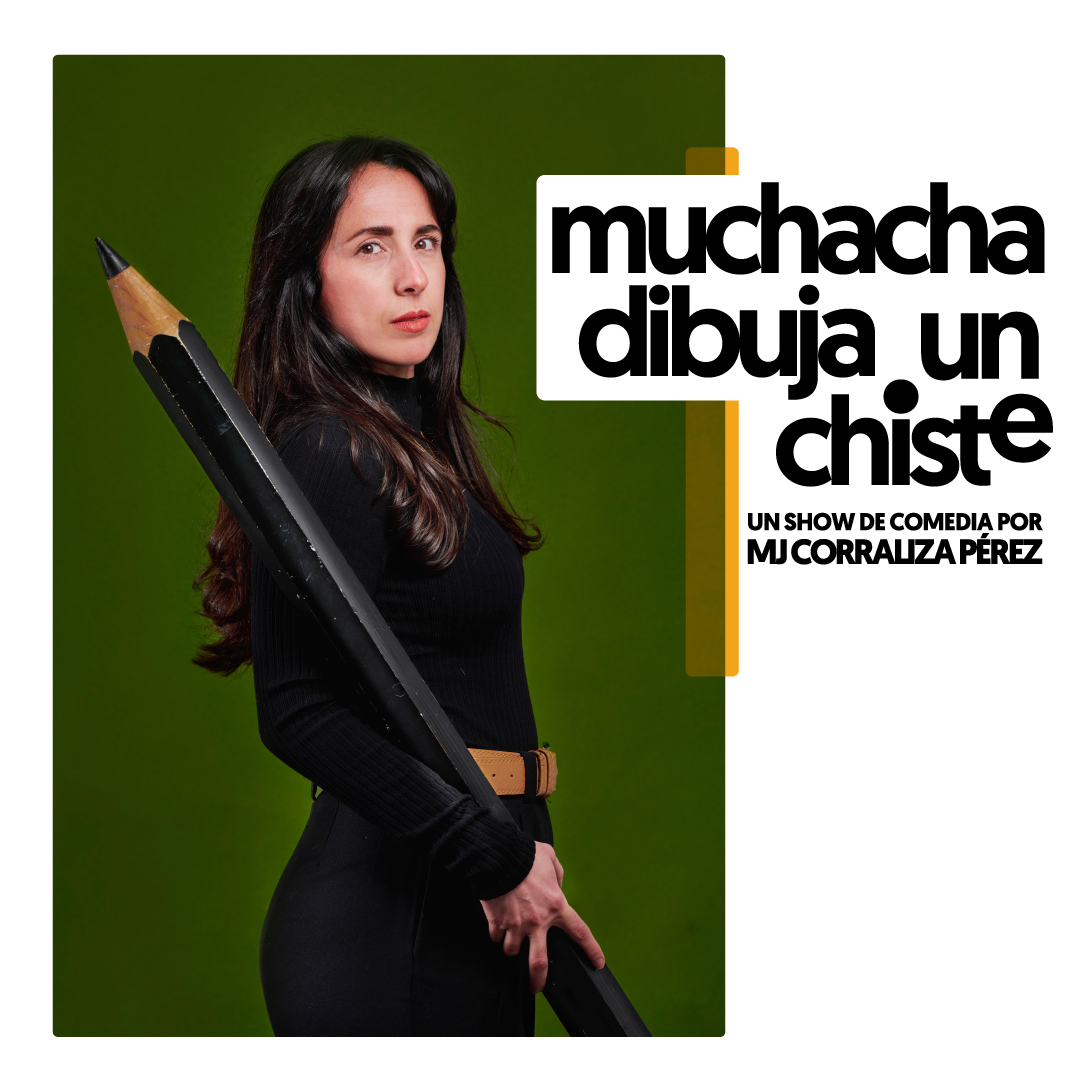 Cartel de la obra muchacha dibuja un chiste con María José Corraliza en Off latina teatro madrid
